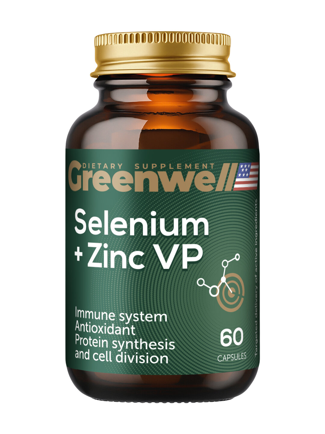 Цинк Селен, защита иммунитета и антиоксидантная поддержка, 60 капсул, Greenwell