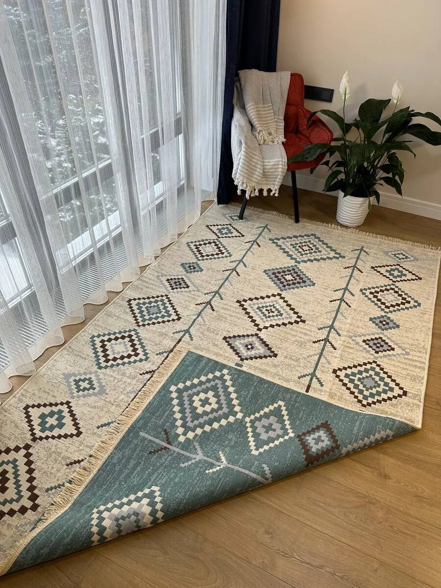 Ковер комнатный Green Carpet, хлопковый, двусторонний, 160x250 см турецкий килим — фото 1