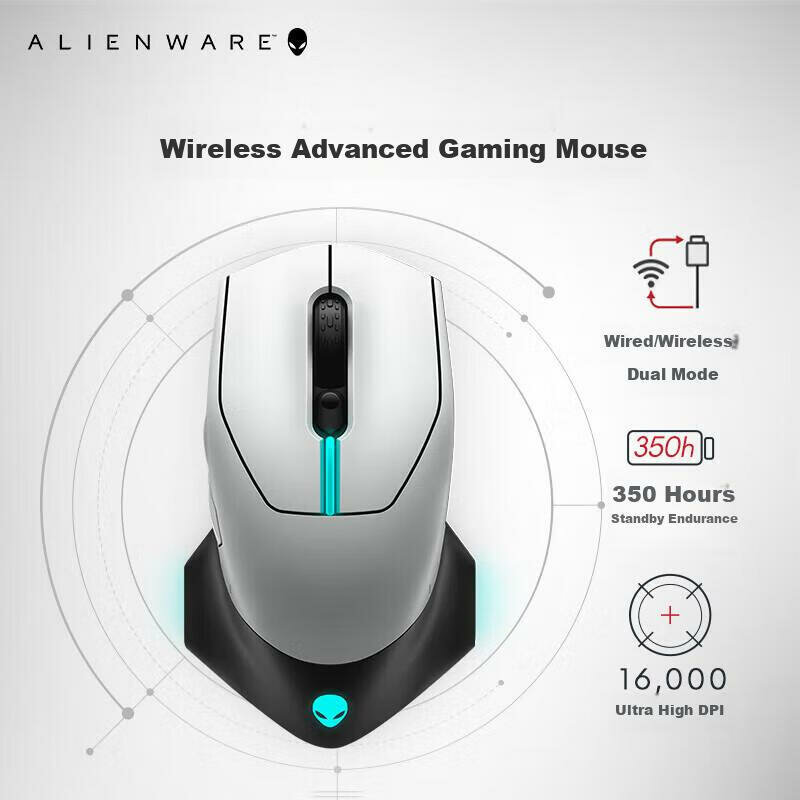 Мышь Alienware AW610M проводная/беспроводная, цвет белый