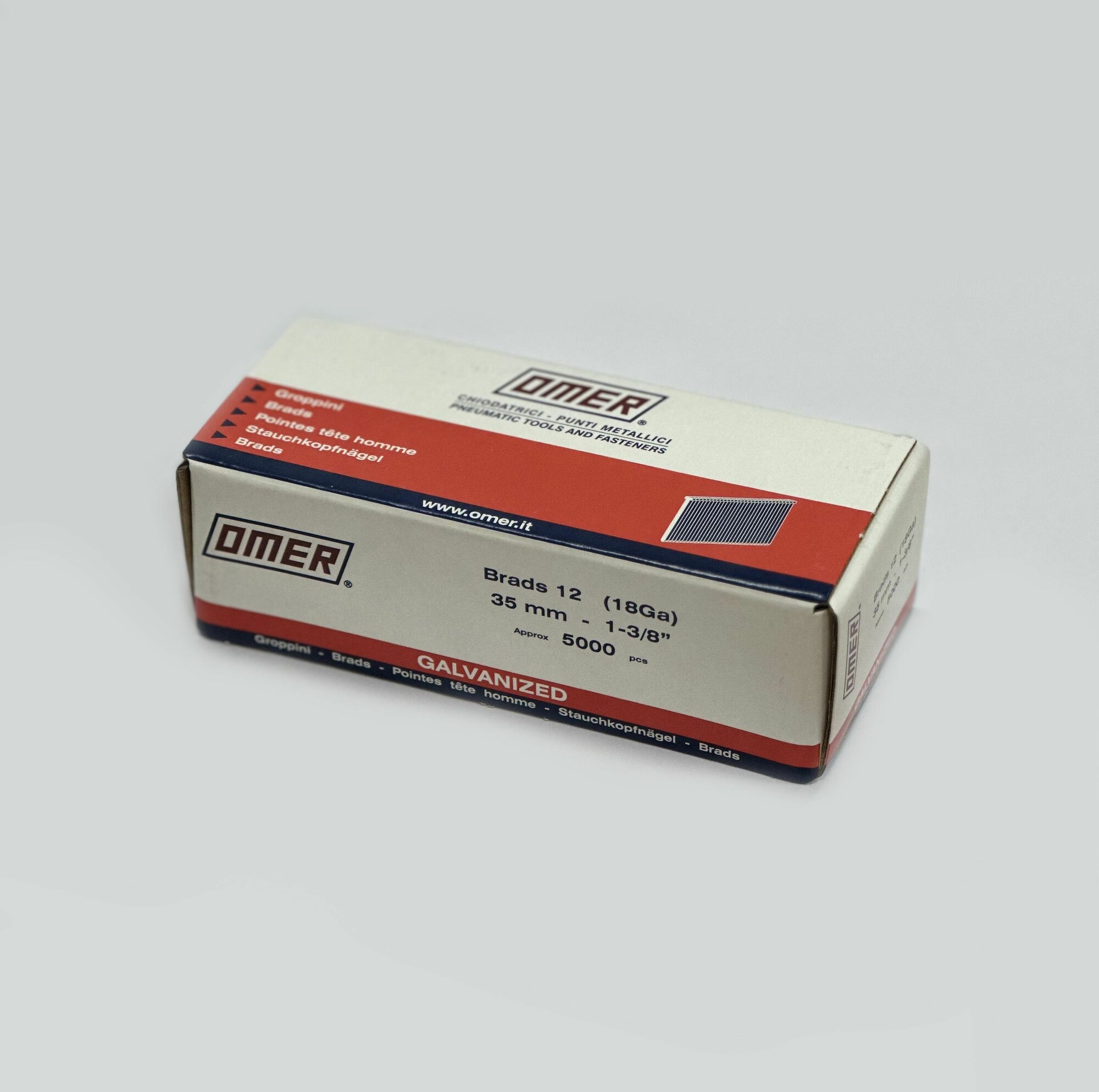 Гвозди для пневмоинструмента 18GA, Omer Brads 12, 35 мм