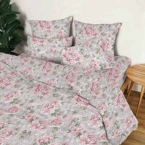 Изображение товара Простыня на резинке 120*200 см, перкаль, борт 25 см (Пионовый сад)