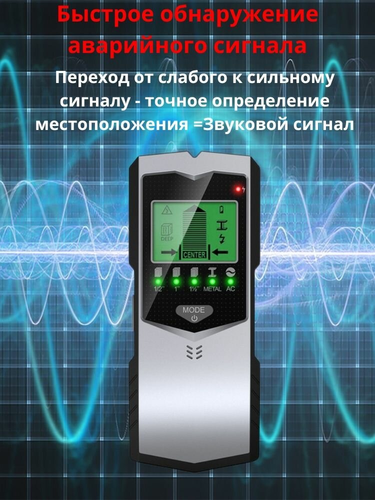 Детектор скрытой проводки 5 в 1, ручной настенный металлоискатель, измерительный прибор, детектор проводки — фото 1
