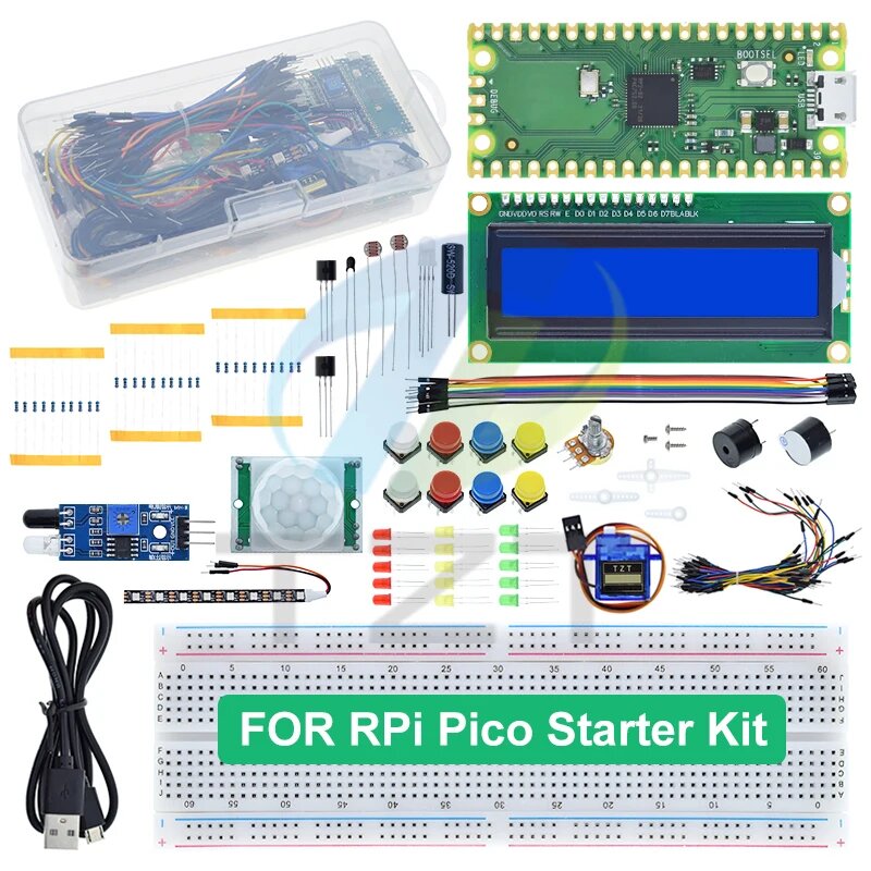 Стартовый комплект TZT для Raspberry Pi Pico, макетная плата, ЖК-модуль, комплект для программирования на Python, SG90, сервопривод LCD1602
