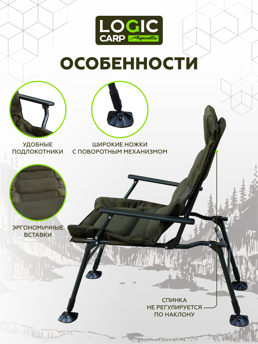 Кресло Logic Carp "ARMCHAIR Standart", с подлокотниками, складное, максимальная нагрузка 130кг — фото 1