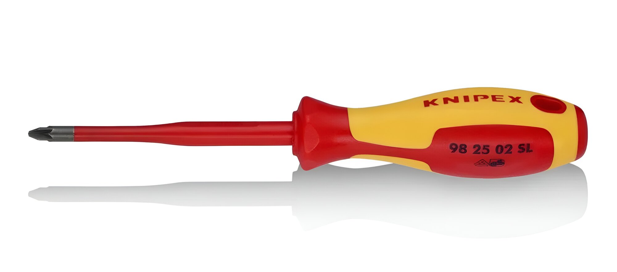 Отвёртка KNIPEX VDE Pozidriv PZ 2 x 100 мм, с узким концом, длина 212 мм, диэлектрическая KN-982502SL