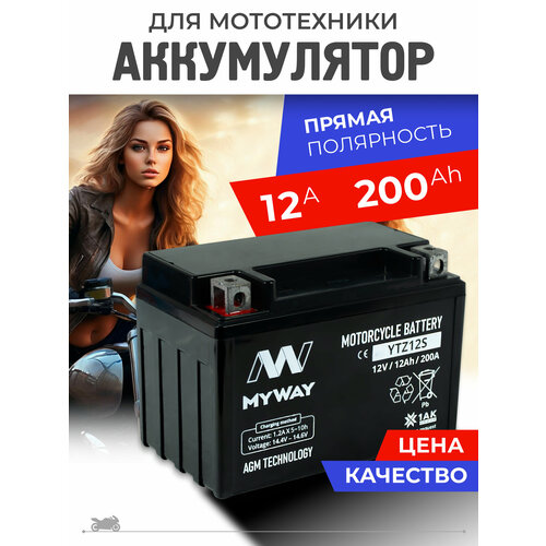 Аккумулятор мотоциклетный 12в 12ач AGM для мопеда, скутера