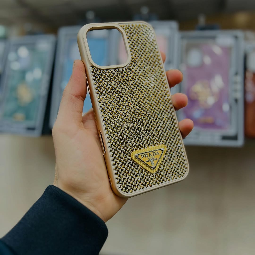 Силикон чехол Prada с блестящим камнем, для iPhone 14 Про Макс