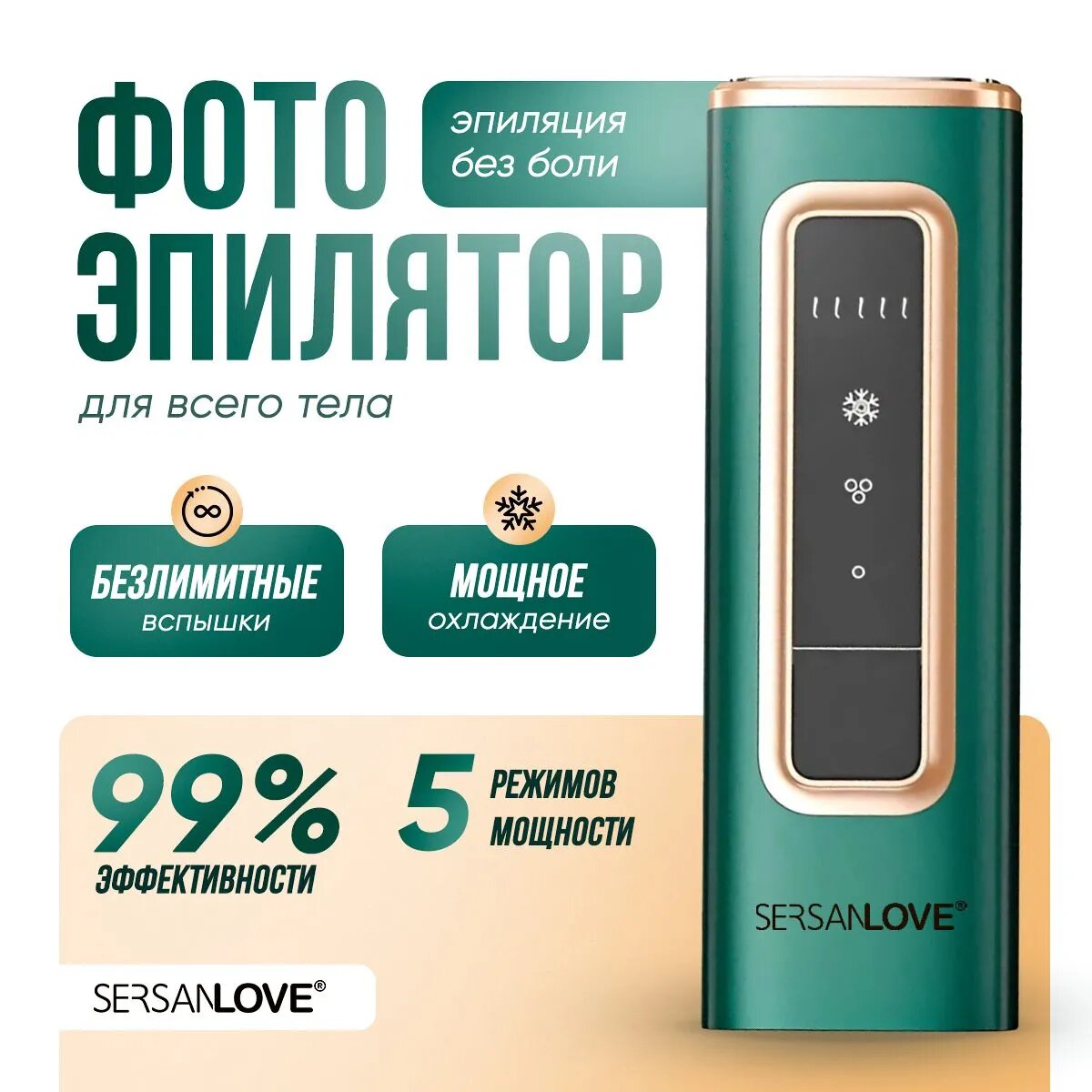 Фотоэпилятор Sersanlove IPL лазерный сапфировый с охлаждающим эффектом для удаления волос на теле и лице