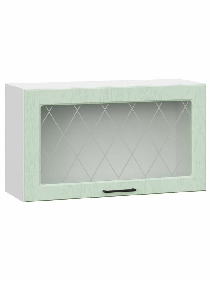 Кухонный модуль навесной шкаф Шервуд с полками 80х29.6х45 см Белый / Шато мята со стеклом