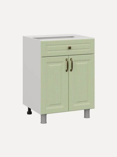 Изображение товара Кухонный модуль напольный, стол Флоренс с доводчиками, с полками, с ящиком, 60х50.6х82.4 см, Белый / Фисташковый структурный