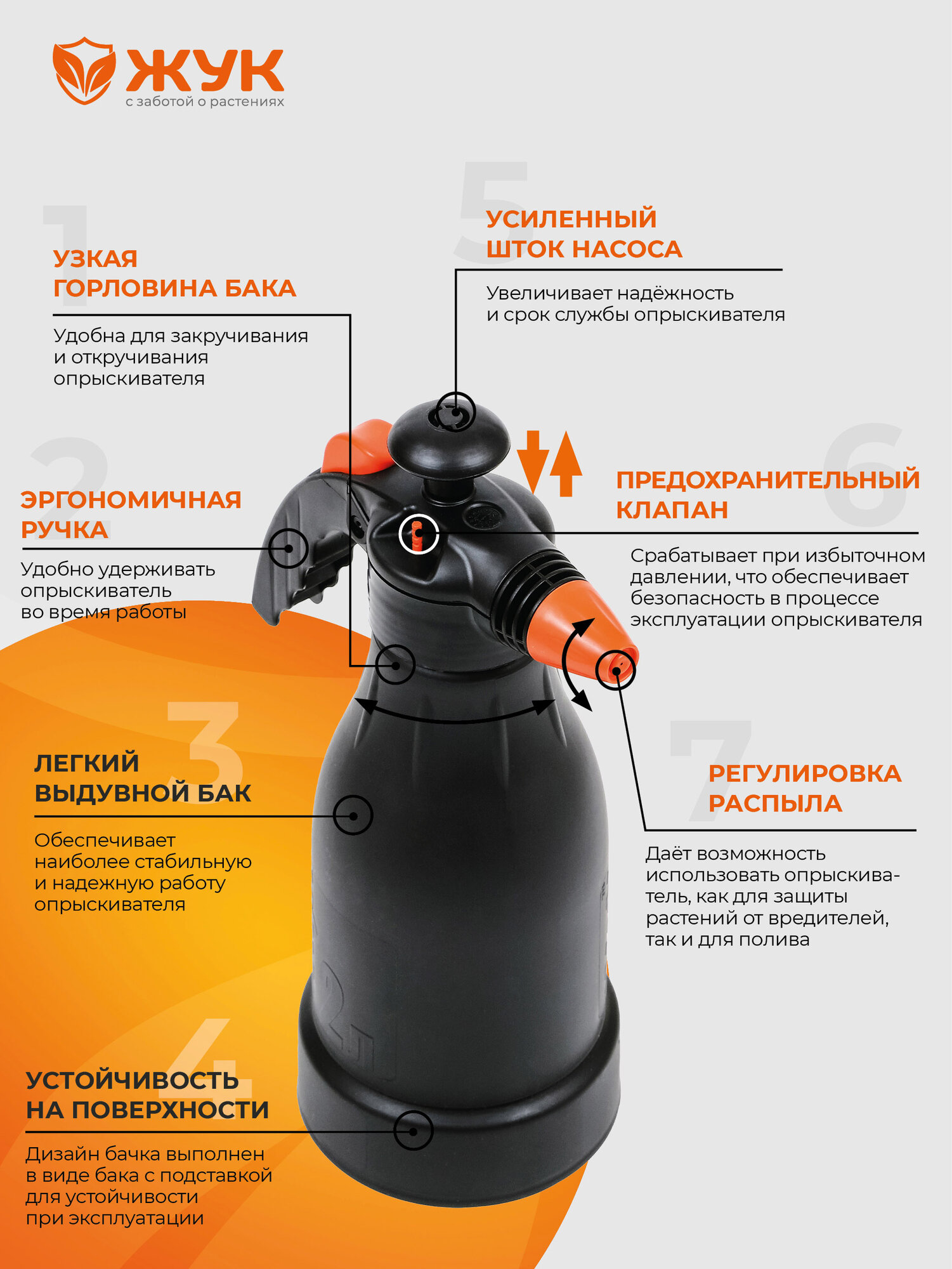 Опрыскиватель Жук Оптима ОП-230, помповый, распыление от струи до тумана, чёрный, 2 л — фото 1