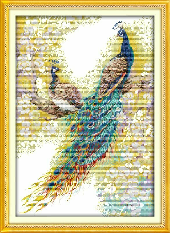 NKFвышивка крестом наборы, Схема на14CT "Пара павлинов",37*51CM