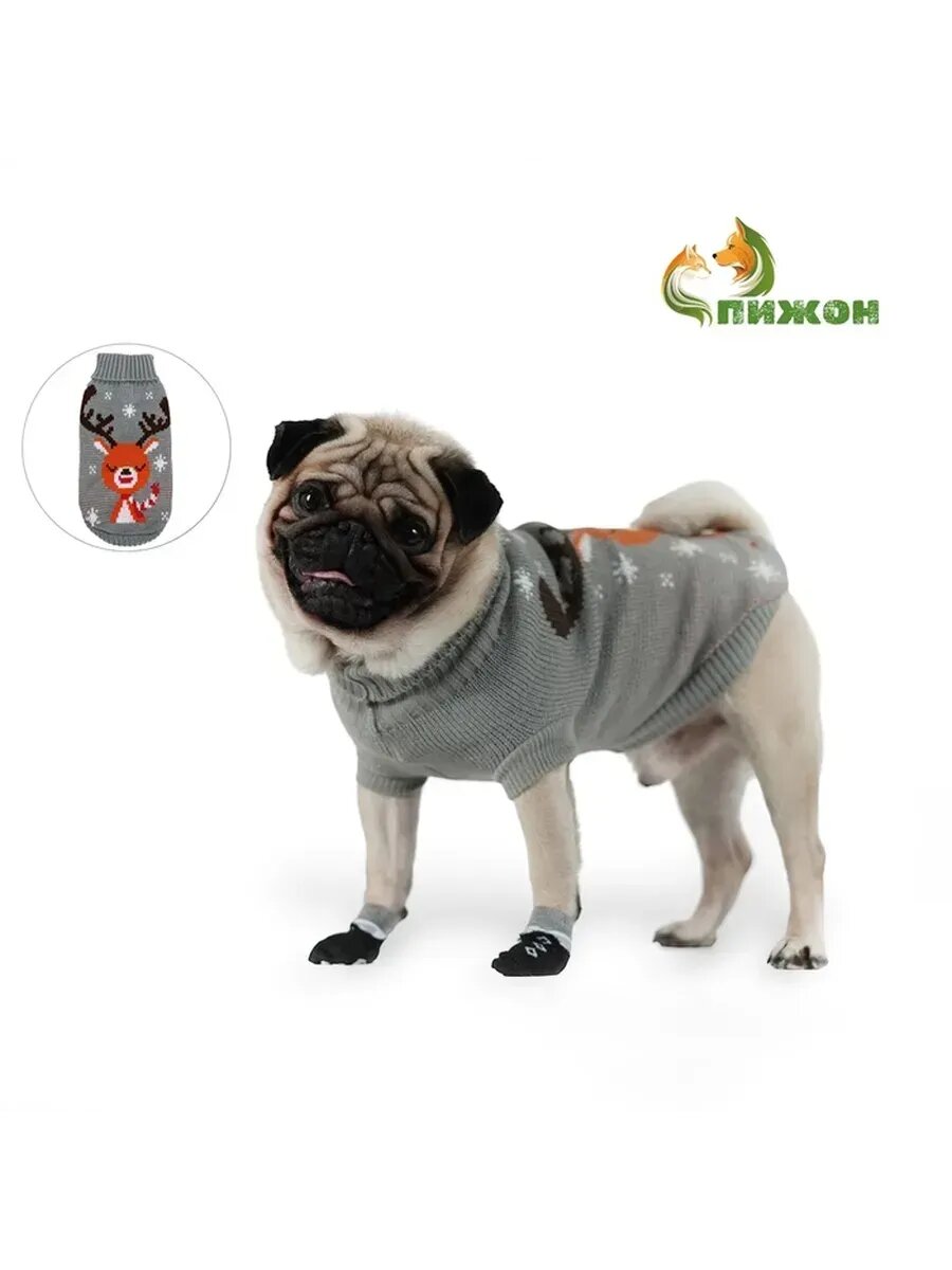 Свитер с оленем на сером фоне, 2XL