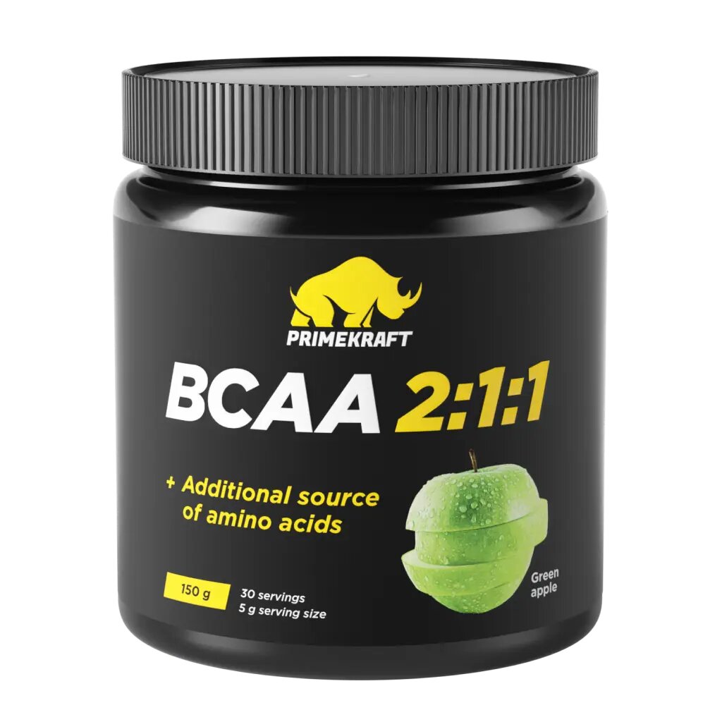 Комплекс аминокислот БЦАА 2:1:1/ВСAА 2:1:1 Prime Kraft со вкусом зеленое яблоко порошок банка 150 г 1 шт
