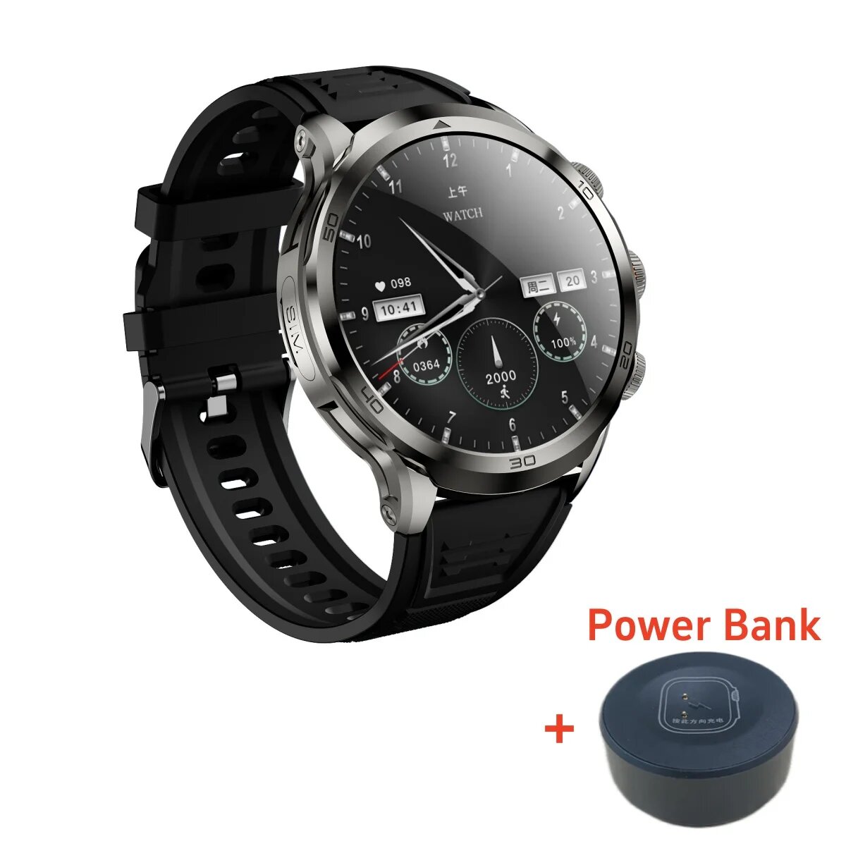 GOLDENSPIKE H19 Smart Watch 4G, Black Power Bank, 8GB 128GB