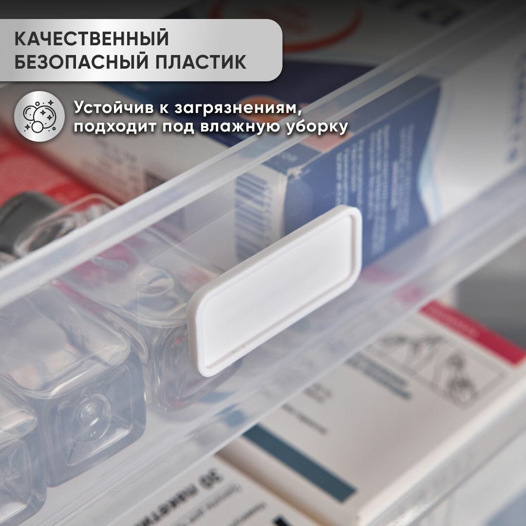 Изображение Органайзер для лекарств Oqqi, аптечка домашняя большая, контейнер пластик, белый, 19.8х27.5х29.5 см