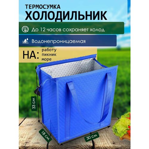 Термосумка, шоппер, термосумка-холодильник, для продуктов, синий, 16л, 33x30x18 см