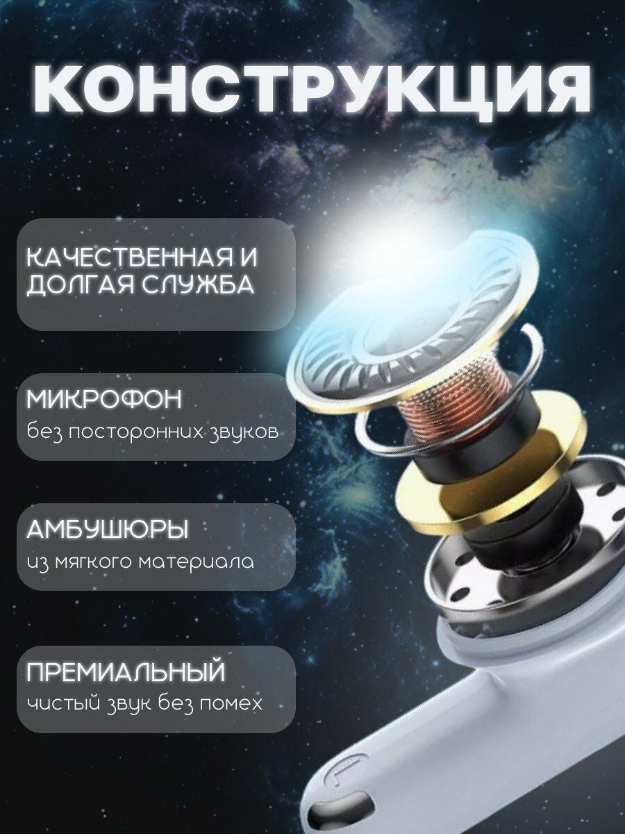 Беспроводные наушники внутриканальные, Bluetooth, шумоподавление, микрофон, вакуумные вкладыши, USB Type-C, белый — фото 1
