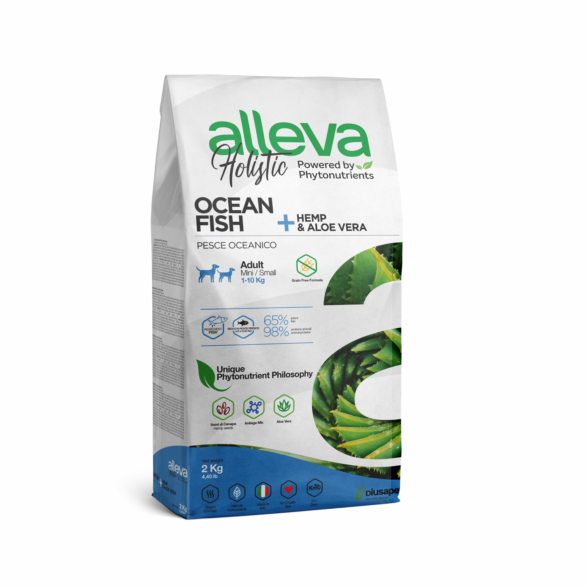 Сухой беззерновой корм Alleva HOLISTIC ADULT OCEAN FISH MINI для взрослых собак мелких пород , с океанической рыбой и алое вера, 2 кг