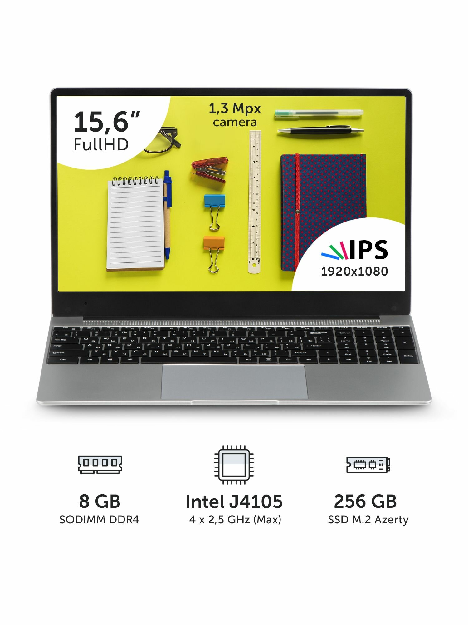 Ноутбук Azerty RB-1550 (15.6" IPS 1920x1080, Intel J4105 4x1.5GHz, 8Gb DDR4, 256Gb SSD)