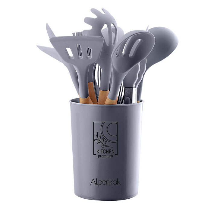 Набор кухонных принадлежностей Alpenkok АК-5280 на подставке 12 предметов, серый