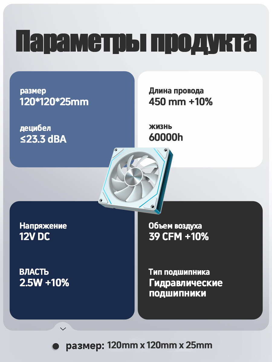 Вентилятор для корпуса компьютера *6 шт, RGB вентилятор для корпуса 120х120мм — фото 1