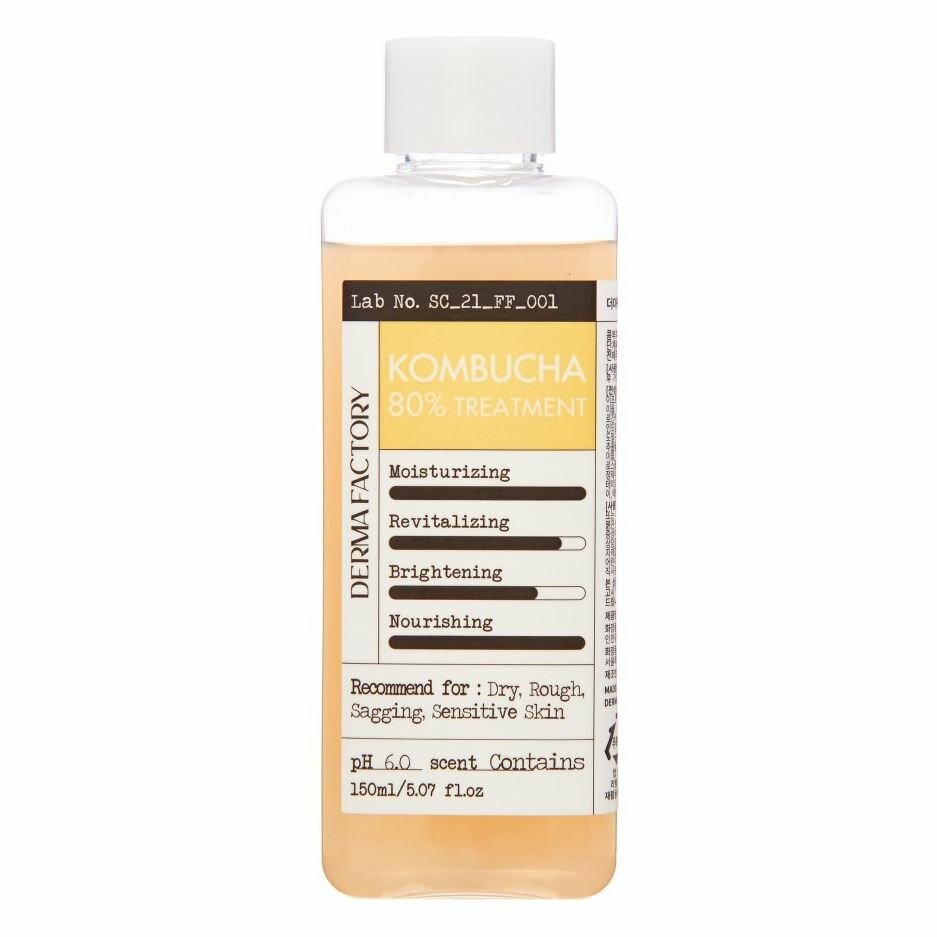 Эссенция-тонер Derma Factory Kombucha 80% Treatment, Питательная для лица с экстрактом комбучи, 150 мл