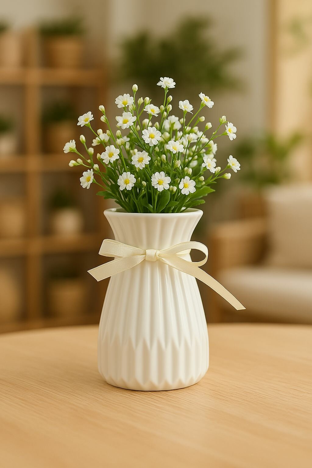 Ваза для цветов 25 см покрытая керамической глазурью белая