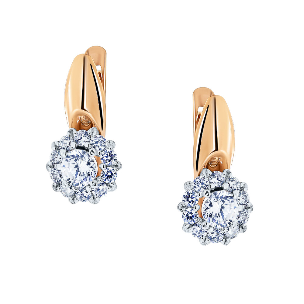 Серьги, красное золото, 585 проба, фианит