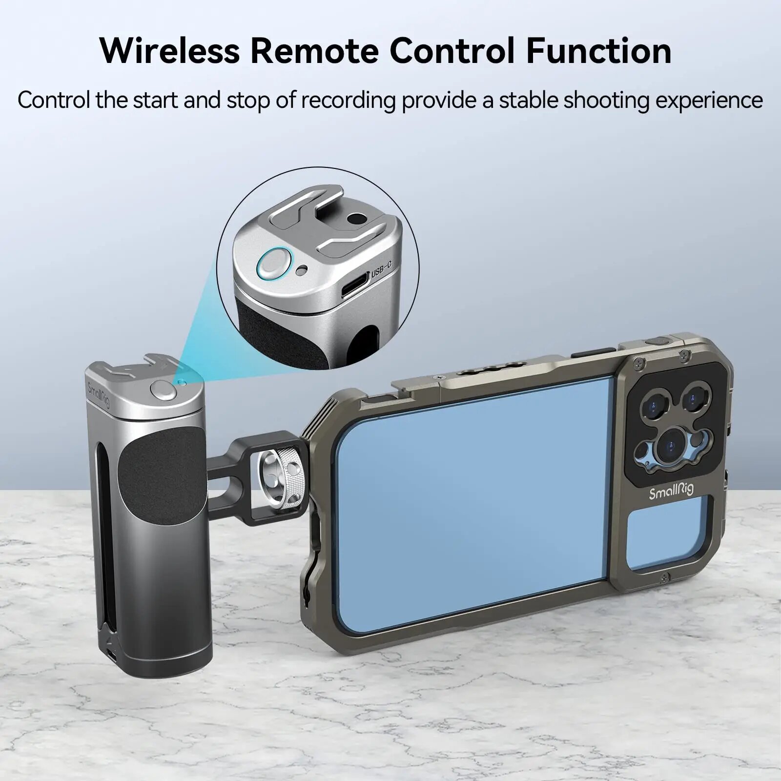 Боковая ручка SmallRig для видеоустановки в клетке смартфона, алюминиевый пульт дистанционного управления с беспроводной кнопкой дистанционного управления, No Wireless Control — фото 1