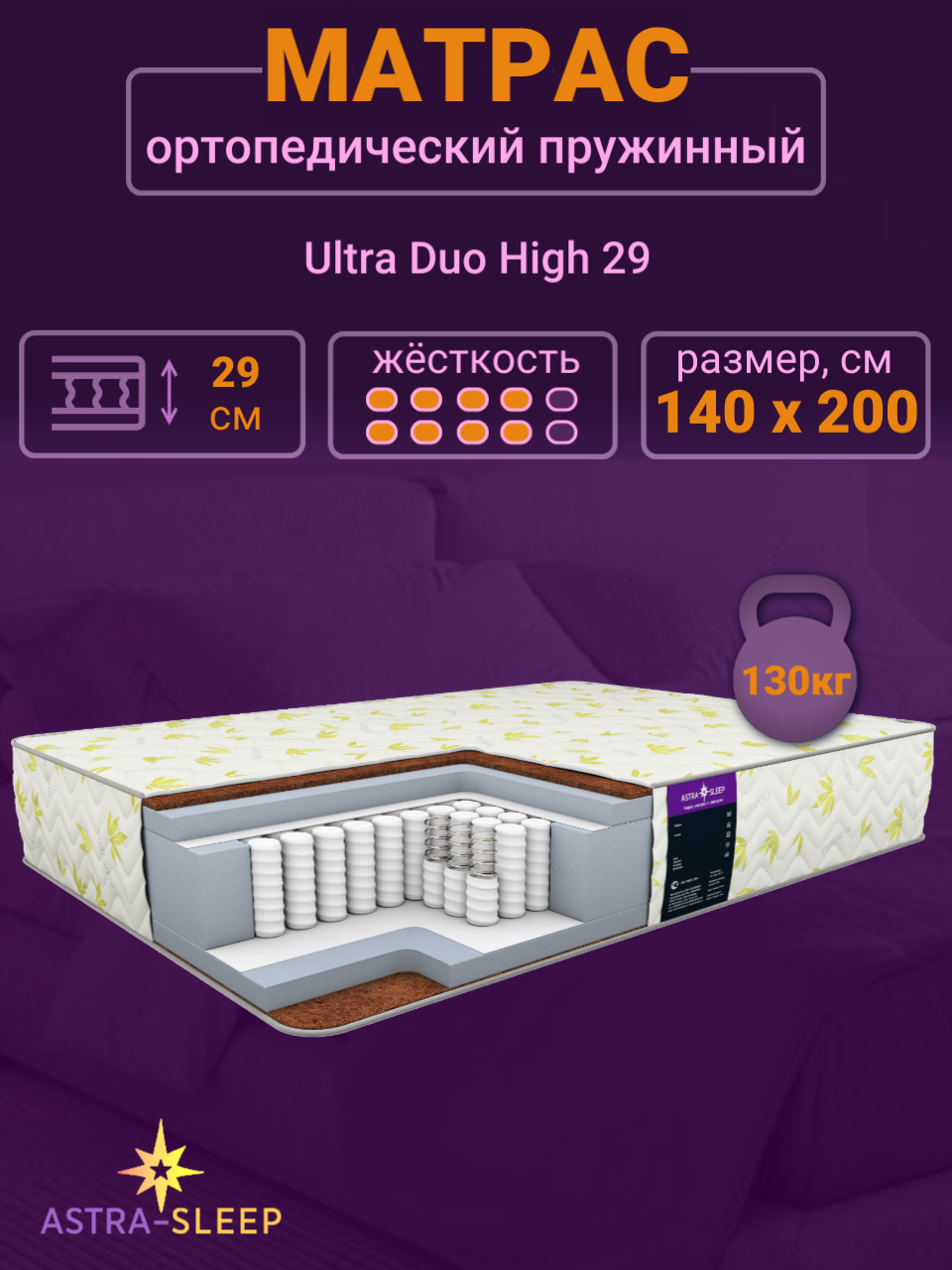 Пружинный независимый матрас Astra Sleep Ultra Duo High 29 140х200 см