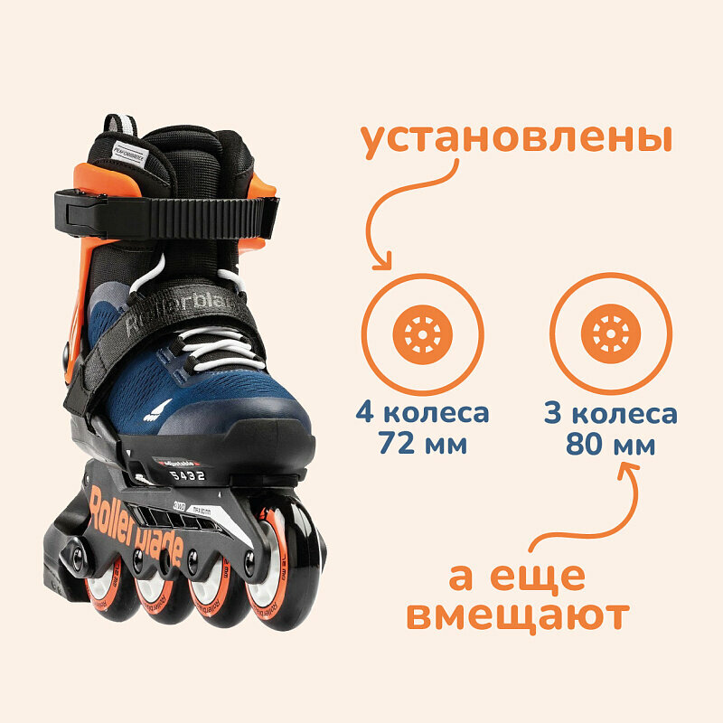 Изображение Детские ролики с защитой Rollerblade Microblade Combo - Blue/Orange р. 36.5-40.5