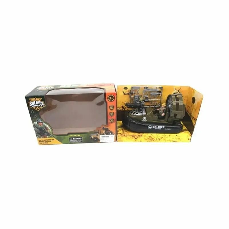 Военная техника КНР 11 предметов с солдатом, катер на воздушной подушке с аксессуарами