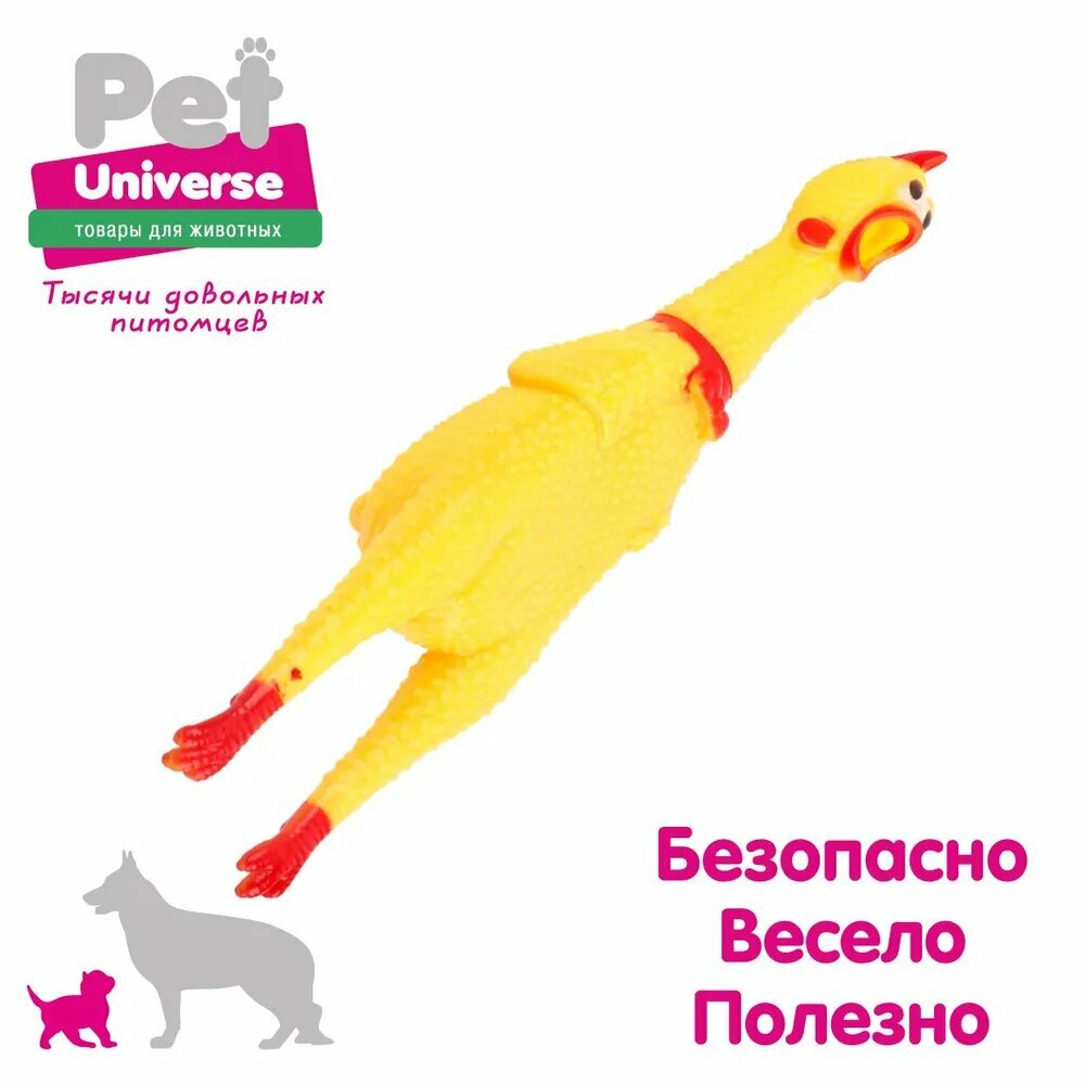Игрушка для собак с пищалкой Pet Universe Большая Кричащая Курица XL , размер 29 см, жевательная игрушка для чистки зубов и ухода за дёснами. Для щенков и взрослых собак. PU3024