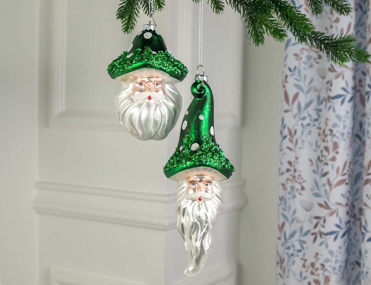 Набор елочных игрушек зимующие гномы, стекло, зелёный, 11-20 см, 2 шт, EDG 684693-17-набор