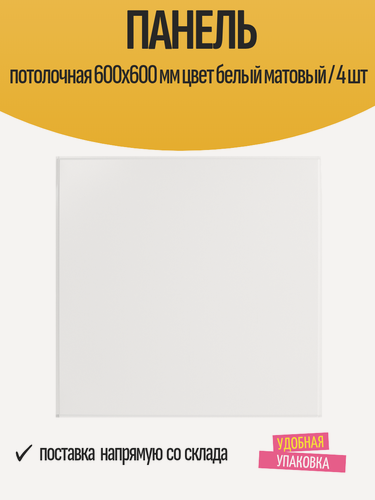 Изображение товара Панель потолочная 600x600 мм кассетная, цвет белый матовый / 4 шт