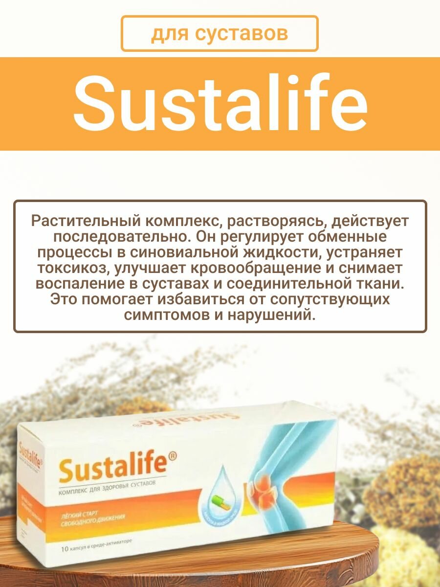 Sustalife При дегенеративных изменениях суставов разрушении хондроцитов нарушении состава синовиальной жидкости 10 капсул в средеактиваторе