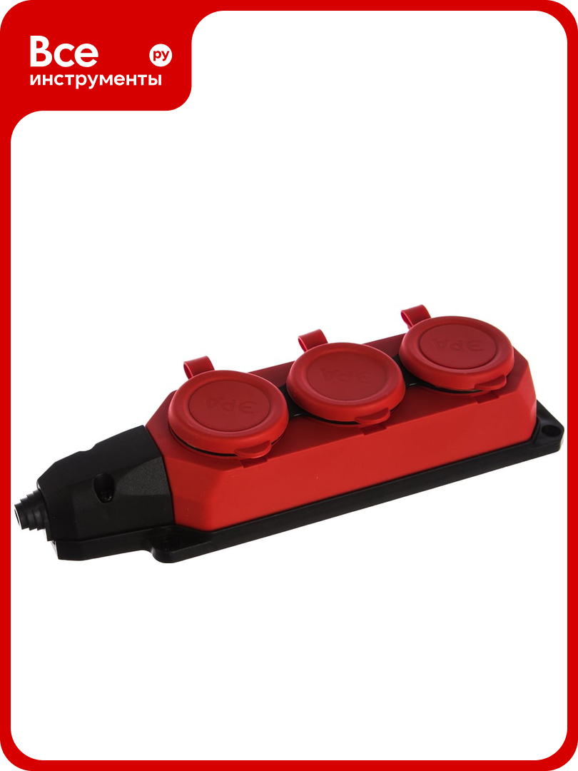 Каучуковая колодка ЭРА K-3e-RED-IP44 с заземлением 3гнезда 16A IP44 красная Б0044552