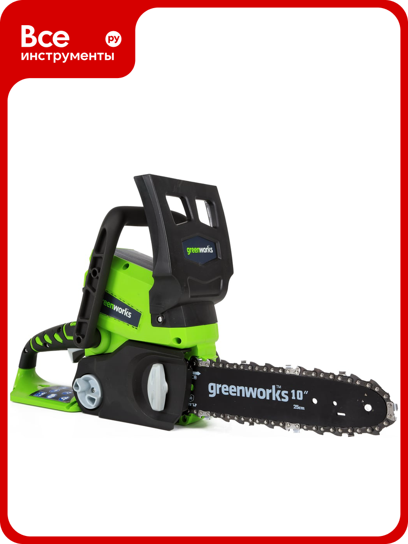 Цепная пила аккумуляторная GreenWorks G24CS25K2 24V 25см c 1хАКБ 4 А. ч и ЗУ 2000007VB