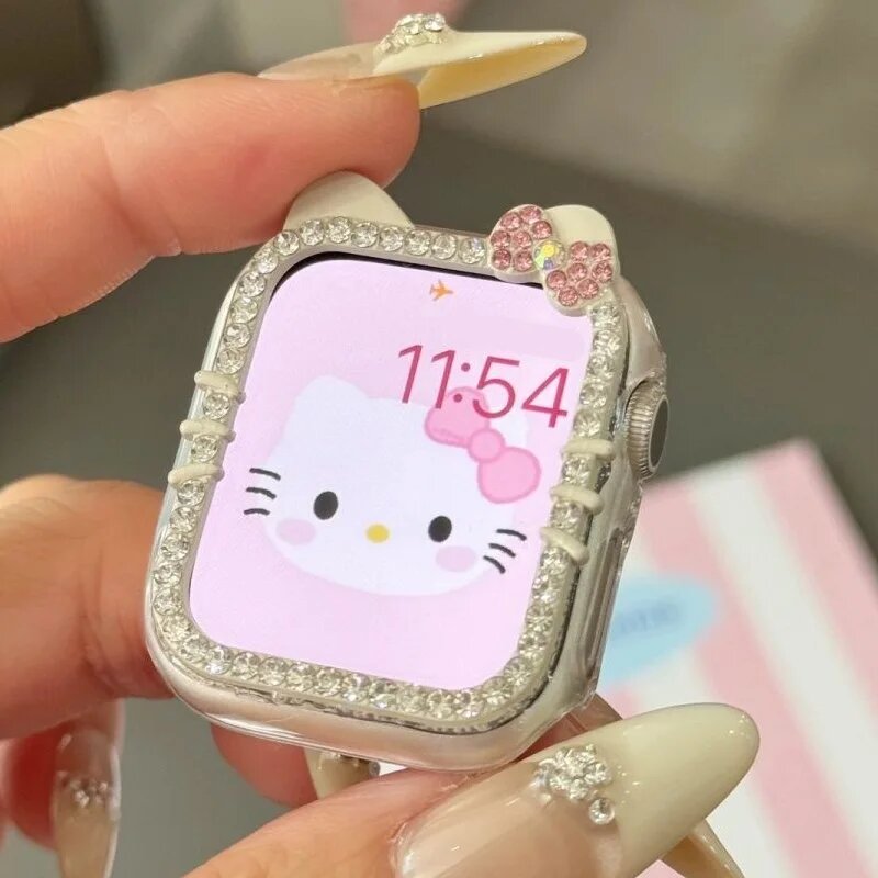 Чехол Sanrio HelloKitty для Apple Watch чехол 44 мм 40 мм 41 мм 42 мм 46 мм 38 мм защитная пленка для экрана бампер Iwatch Series 4 5 6 Se 7 8 9 41mm series789m 49mm Розовый