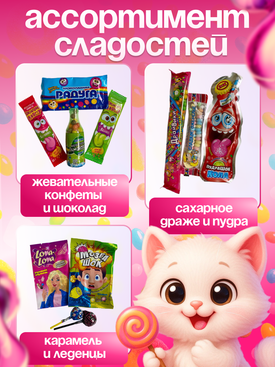 Подарочный набор сладостей для девочки Вкусный бокс с конфетами Сладкий подарок — фото 1