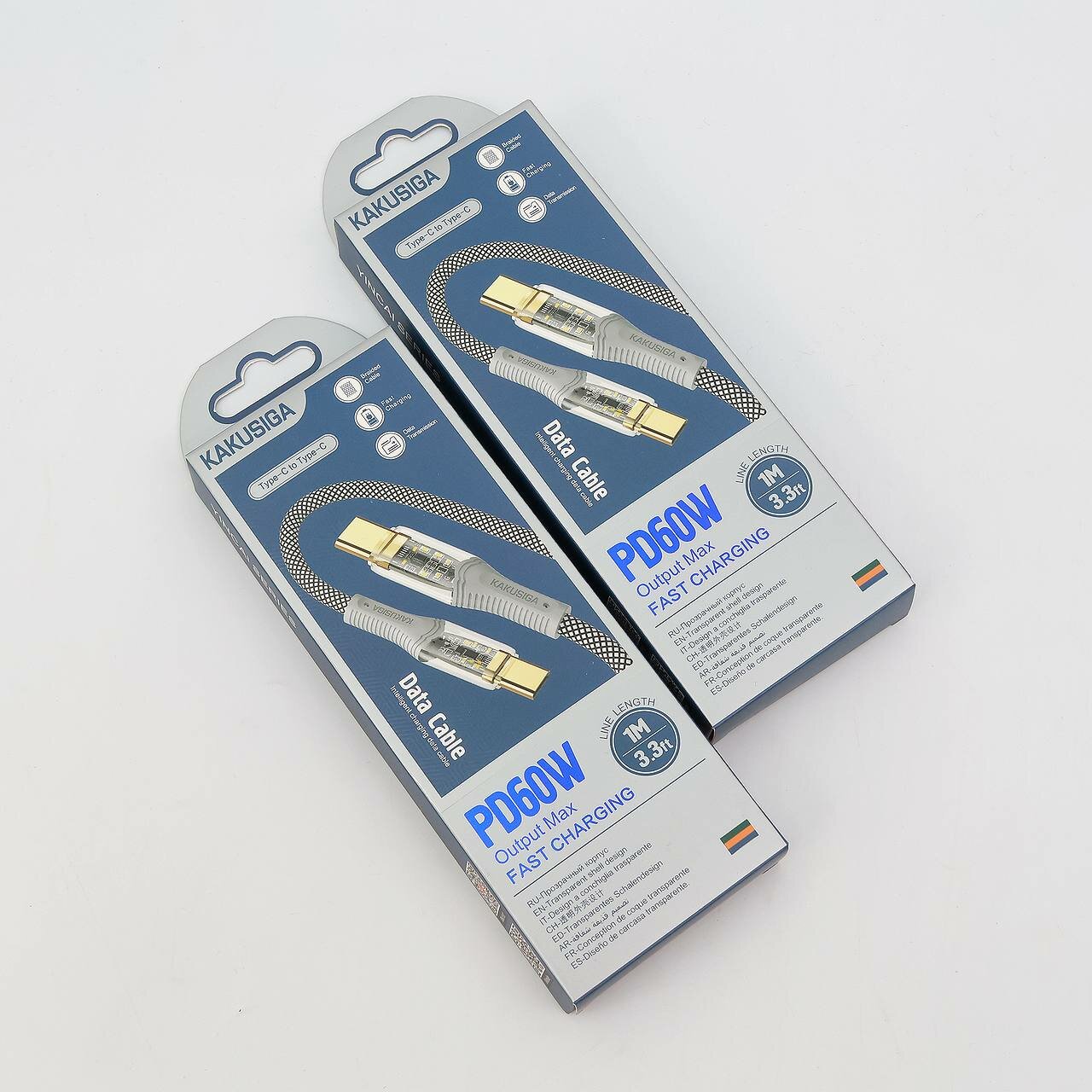 Кабель USB KAKUSIGA KSC-809 Type-C на Type-C, для быстрой зарядки, передачи данных, черный, 1.2м