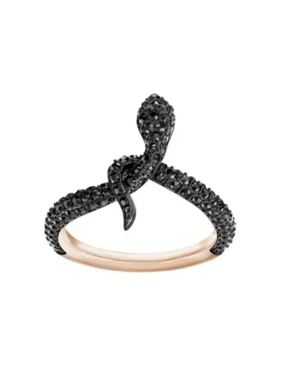 Кольцо SWAROVSKI, кристаллы Swarovski, размер 18.5, черный, золотой — фото 1