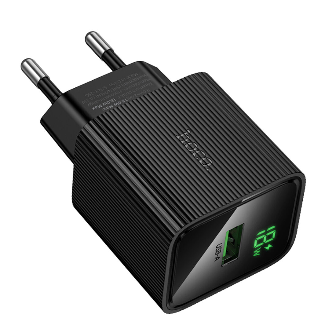 Сетевое зарядное устройство, 1 USB 3.0 QC (CS81A), HOCO, с дисплеем, черный — фото 1