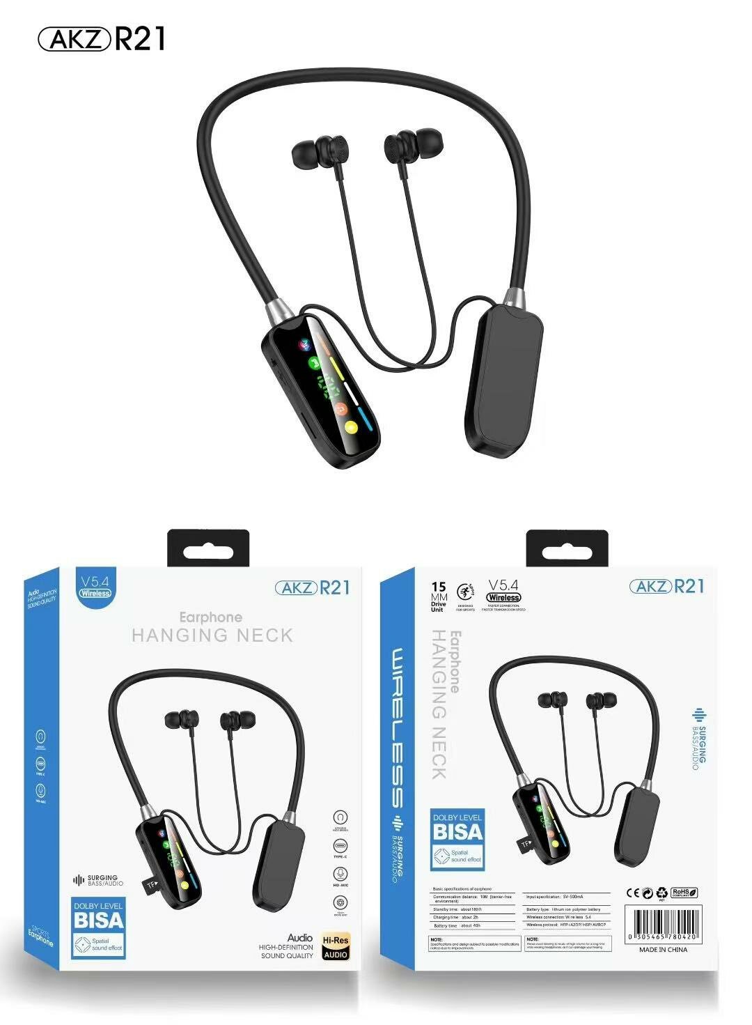 Наушники спортивные беспроводные, с ободком, магнитный, цифровой дисплей, bluetooth