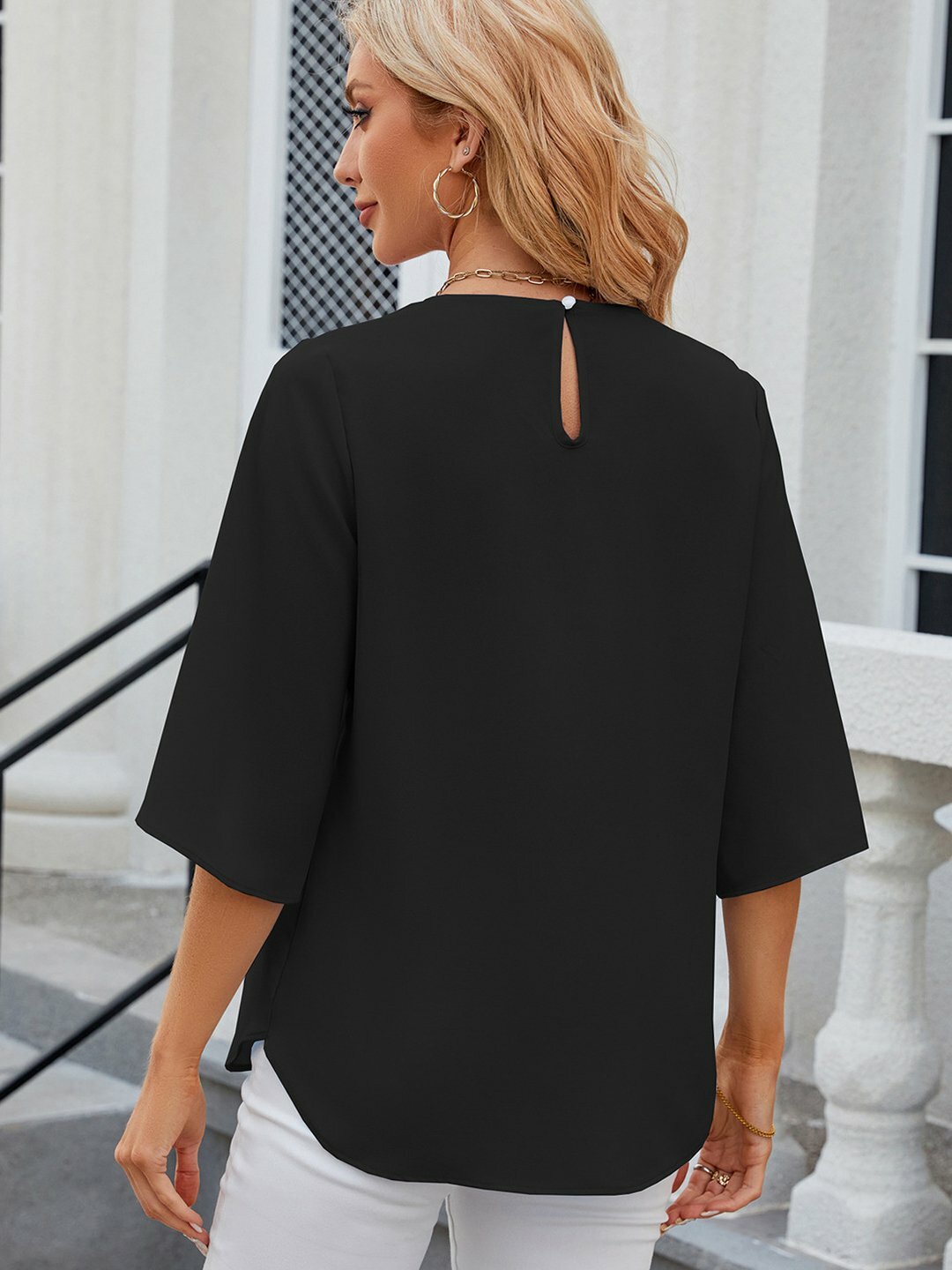 Блуза  Блузка офисная нарядная рубашка, размер 2XL, черный — фото 1