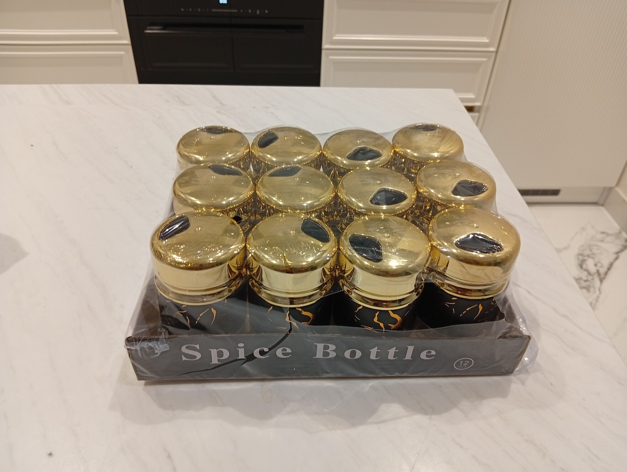 Набор бутылок для специй "Spice Bottle", 12 штук, красивая, черная бутылка с золотой крышка