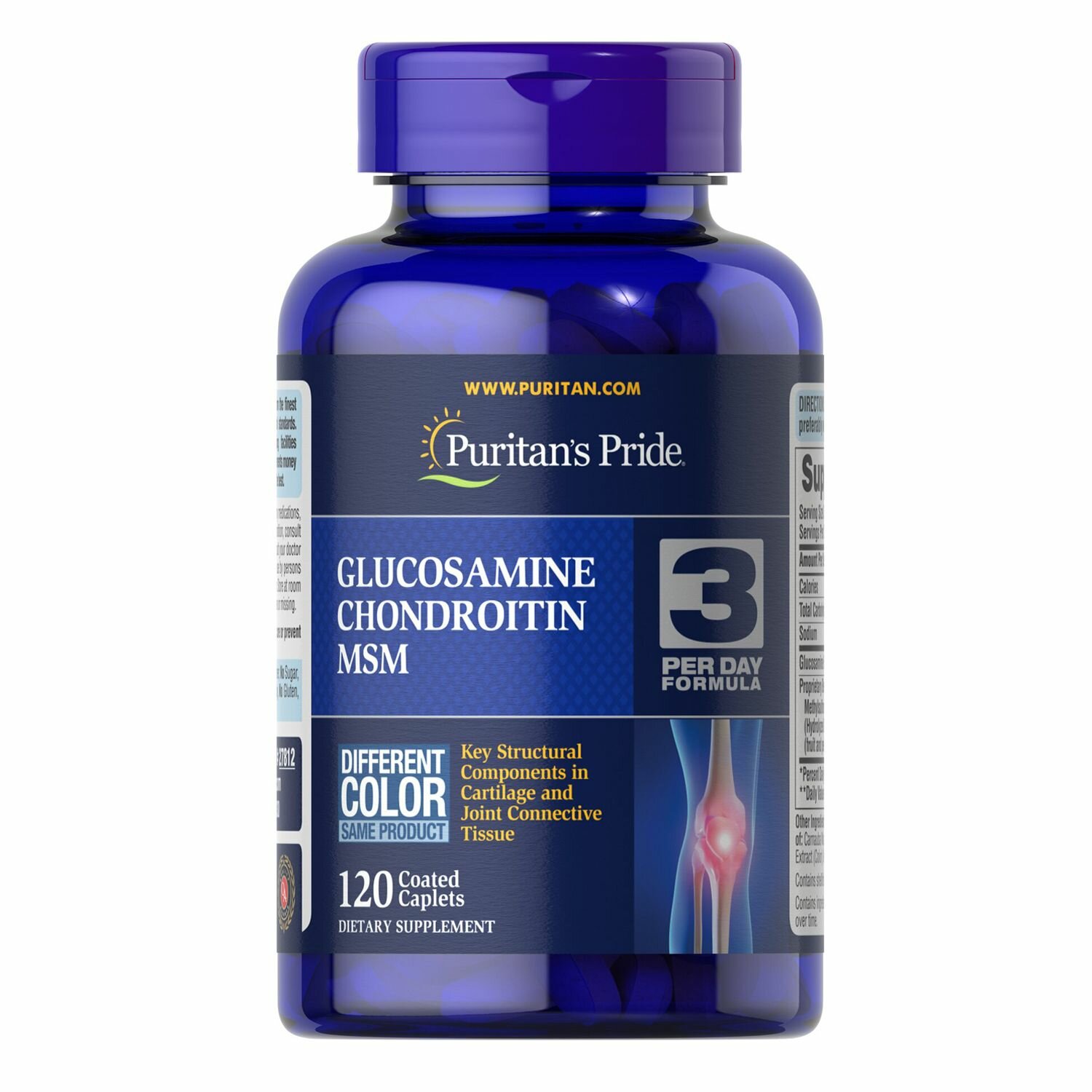 Глюкозамин, хондроитин, МСМ для суставов Glucosamine Chondroitin MSM Puritans Pride, 120 табл