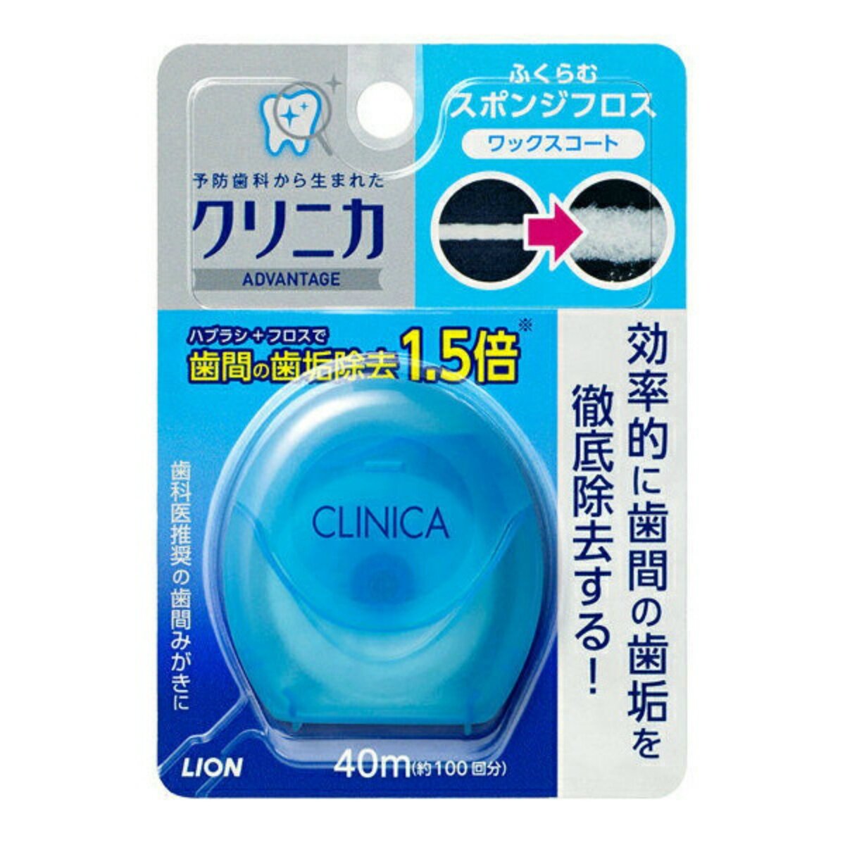 Зубная нить LION Clinica Sponge Floss с ксилитолом голубая 40 м