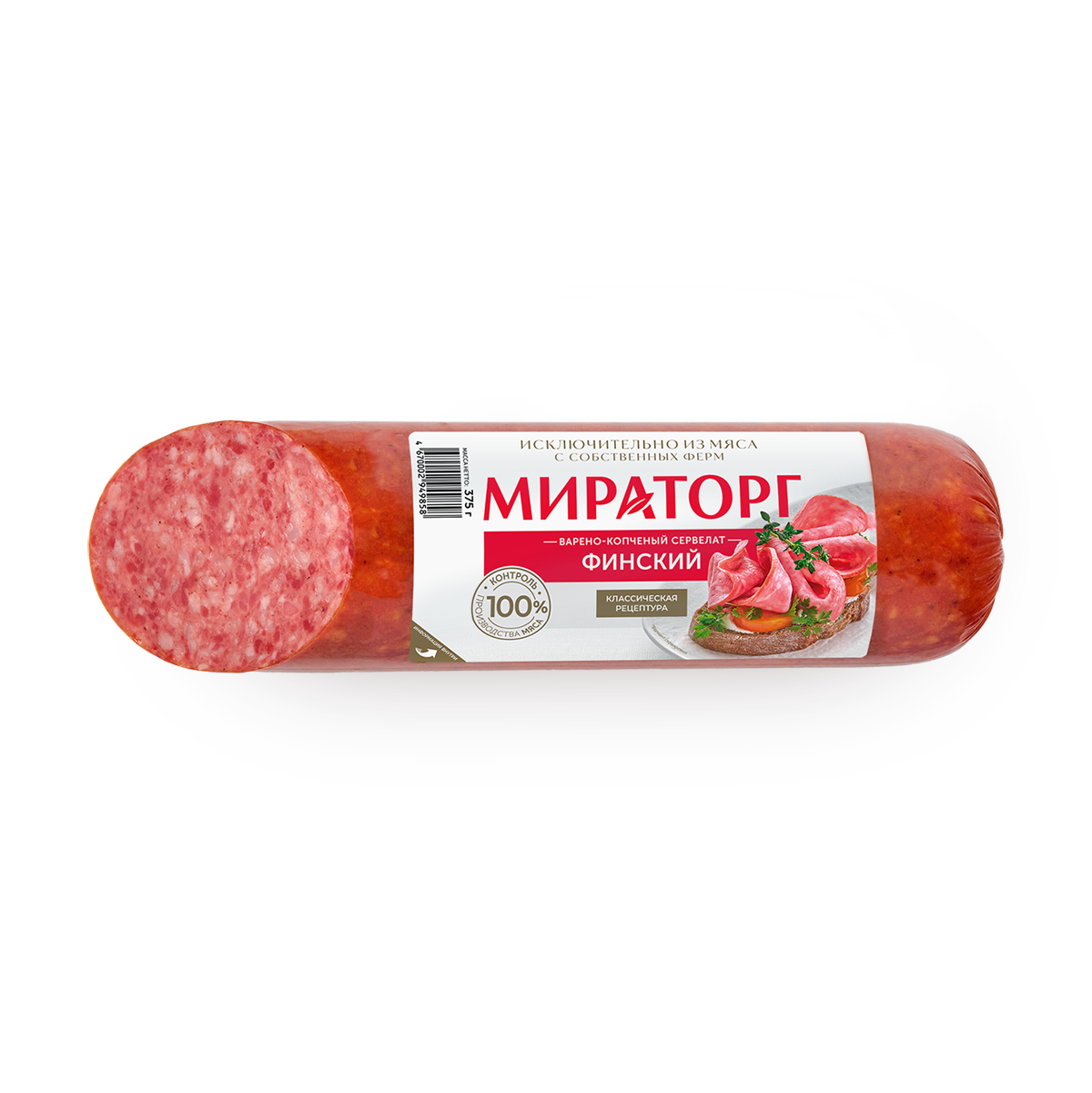 Колбаса сервелат "Мираторг Финский", варено-копченая, 375 граммов, 1 упак.